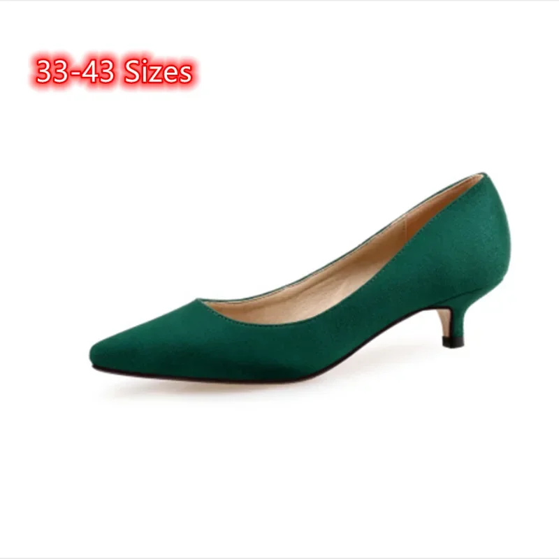 Elegante Damenschuhe, Designer-Pumps mit spitzer Zehenpartie, einfarbig, Übergröße 33–43, grün-graue Slip-Ons, geräuschlos, 3 cm und 5 cm hochhackig