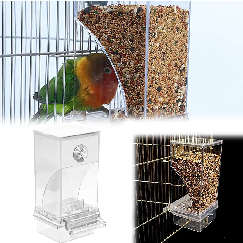 Automatischer Futterspender für Papageien, spritzwassergeschützt, automatischer Verteiler, Vogelfutterspender, Futterbehälter, Zubehör für Vogelkäfige, klein und mittelgroß Image