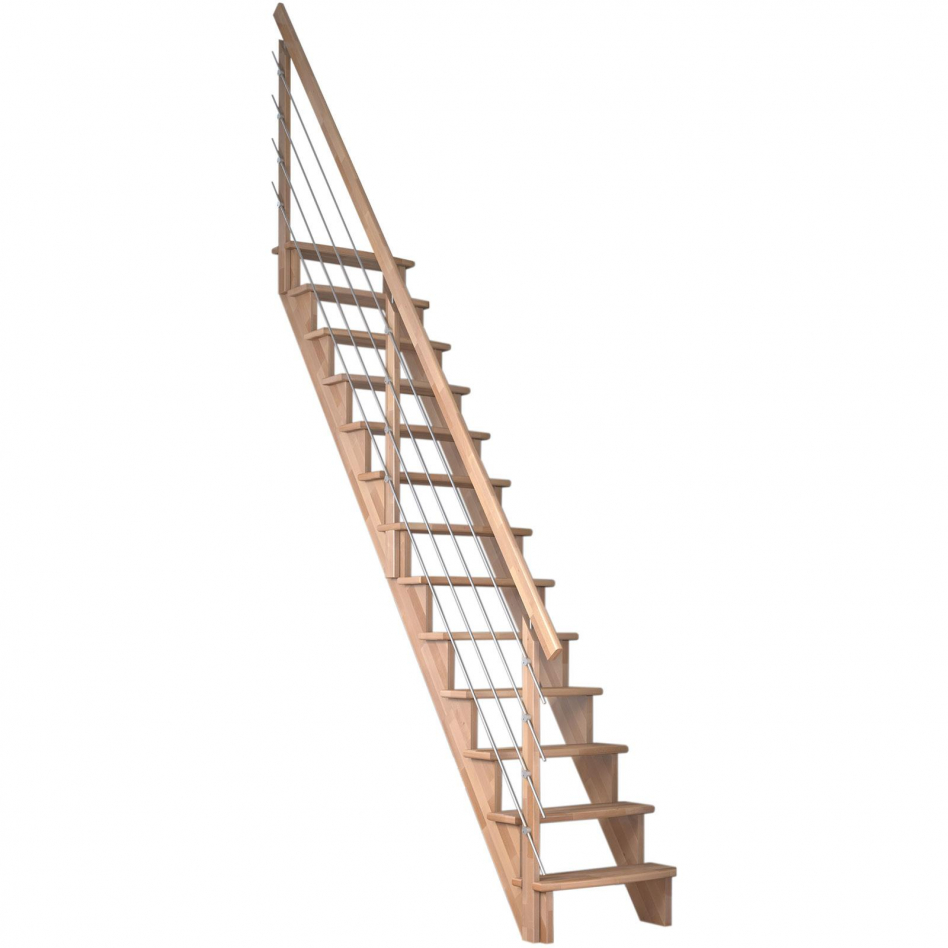 DOLLE Raumspartreppe Wangentreppe Lyon, 65 cm, Buche,Edelstahlrohre links,Geradelaufend,versiegelt Image