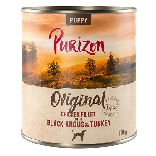 6x 800g Purizon Puppy filet de poulet avec bœuf Black-Angus & Dinde nourriture pour chiens humide