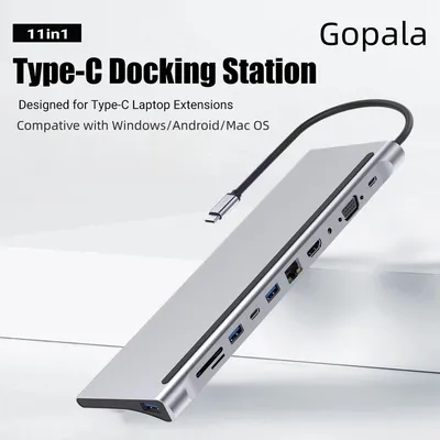 Gopala 11-in-1 Multi-Port Laptop Dock USB C Docking Station with 4K HDMI, VGA, Ethernet, SD,