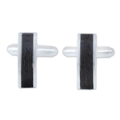 Sterling silver cufflinks, 'Naturally Rugged'