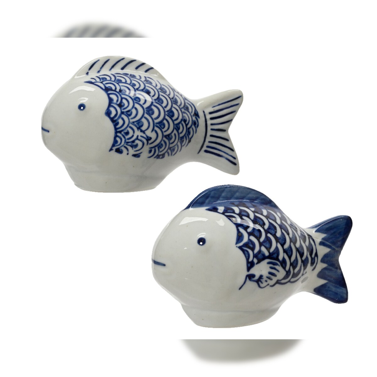 Decoris 1 Fisch Deko Maritim 9x6cm Porzellan Dekofigur Dekofisch Dekoidee Geschenkidee Tischdeko Meeresdeko Stranddeko Weiß Blau Image