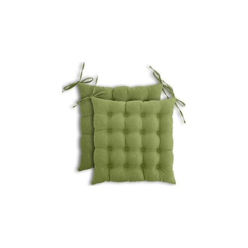 wometo 2er Set Sitzkissen Stuhlkissen 40x40 OEKO-TEX - grün grasgrün Sitzauflage Bank Polster Sitzpolster mit Bändern / Schleife, Indoor / Outdoor
