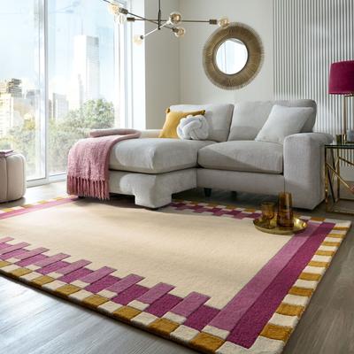 Wollteppich FLAIR RUGS "Kai Wool Border", pink, B:120cm H:10mm L:170cm, Wolle, Teppiche, Kai Wool Border Läufer Teppich Image