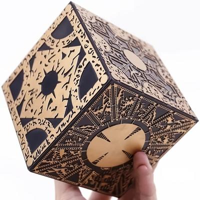 TEMU Golden & Black Aluminum Alloy Puzzle Box - Intricate Detachable Cube With Base, Mechanical Configuration, Ideal For Decoration &