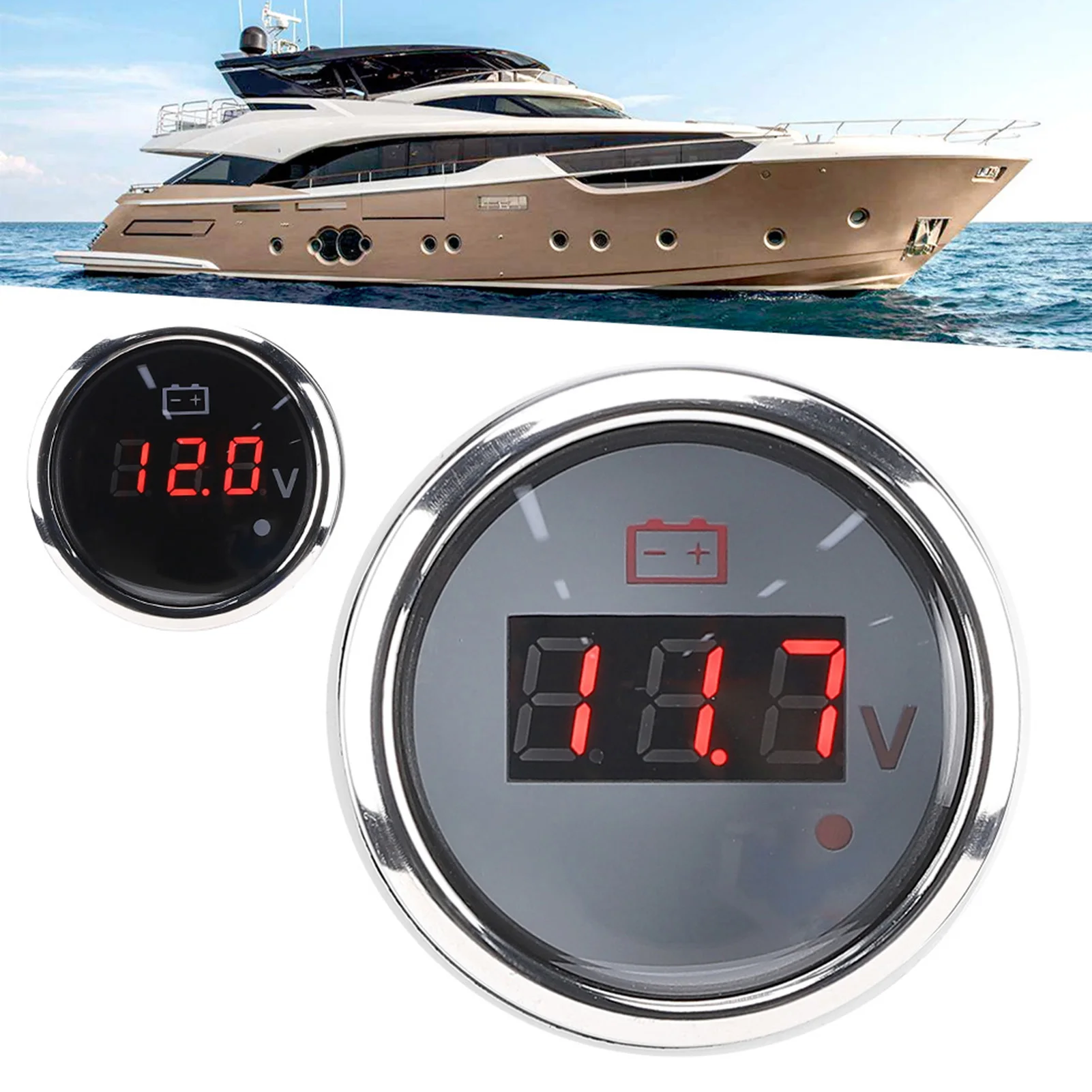 2 Zoll Batteriespannungsmesser LED-Digitalanzeige IP67 Wasserdichter intelligenter Alarm für Boot Automatisches Spannungsmessgerät LED-Voltmeter Image