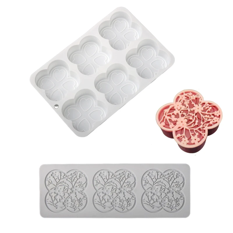 4 Blüten blätter von Blumen geformte Mousse Kuchen form Seifen form Ast Ast Textur Spitze Matte dekorative Form Küche Dessert Backwerk zeuge Image