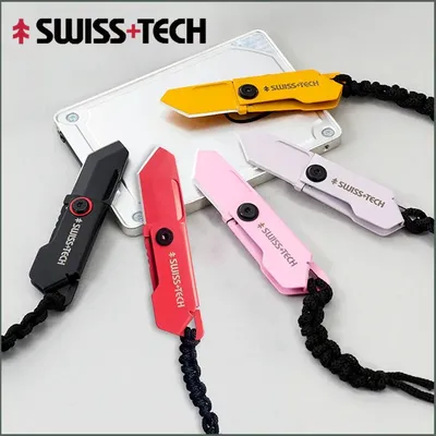 SWISS TECH Kleines Klappmesser Schlüsselanhänger Mini Taschenmesser zur Selbstverteidigung EDC Utility Box Cutter Gadgets Tragbares Seil Lanyard