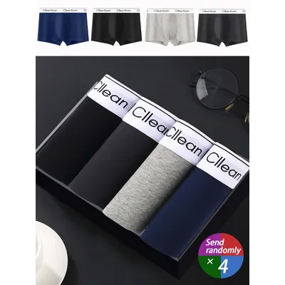 4 stücke Baumwoll unterwäsche Herren Graphen anti bakterielle Mid-Waist Jungen beliebte Mode Boxer Slips Herren einfarbige Boxershorts Image