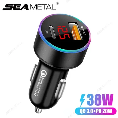 SEAMETAL 2-in-1-Autoladegerät 38 W QC3.0 Schnellladung USB-Ladegerät Zigarettenanzünder-Adapter PD20W Telefon-Ladegerät für iPhone/Android Image