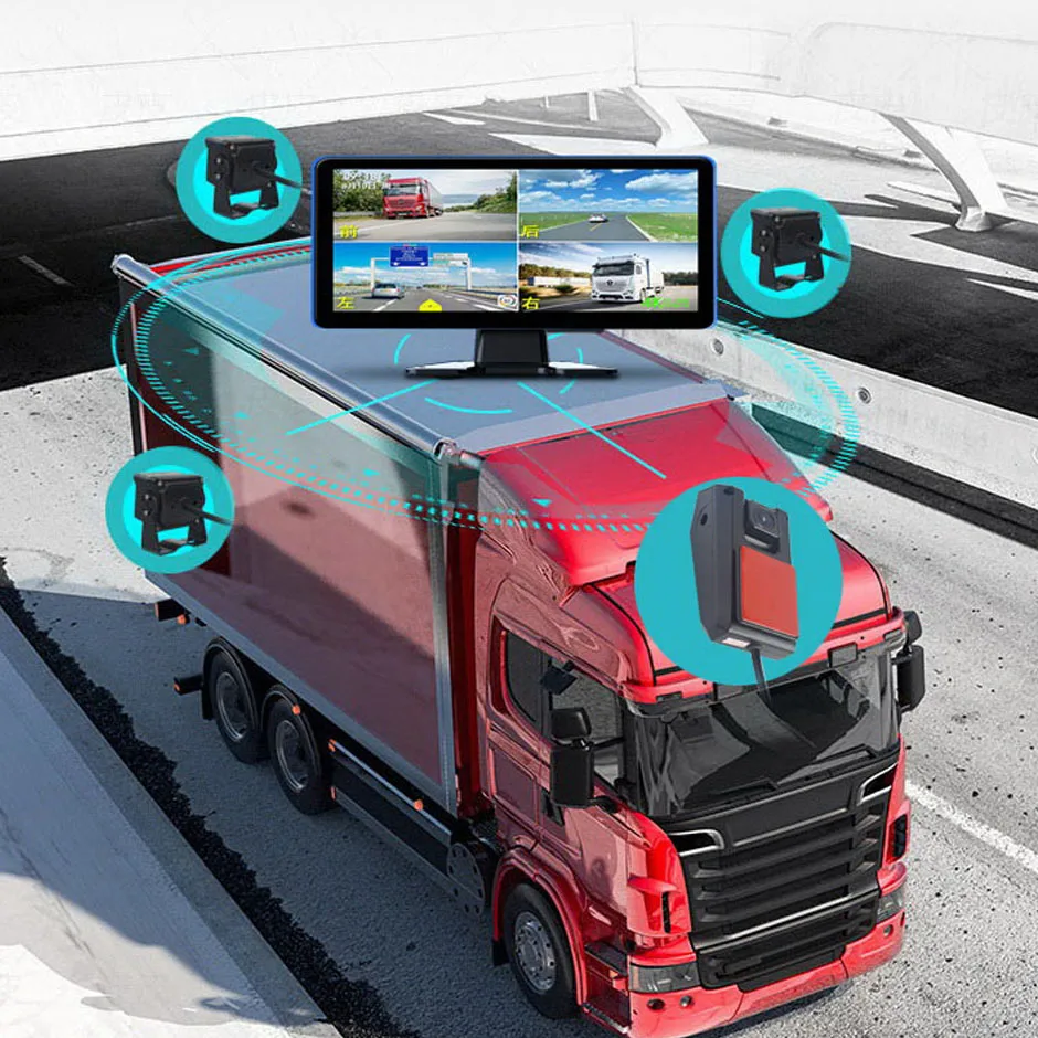 10,36" AHD 4-Kanal-Monitor Aufnahme DVR 1080P Black Box Rückfahrkamera LKW Fahrzeug Touchscreen Unterstützung FM MP5 Mirrorlink Image