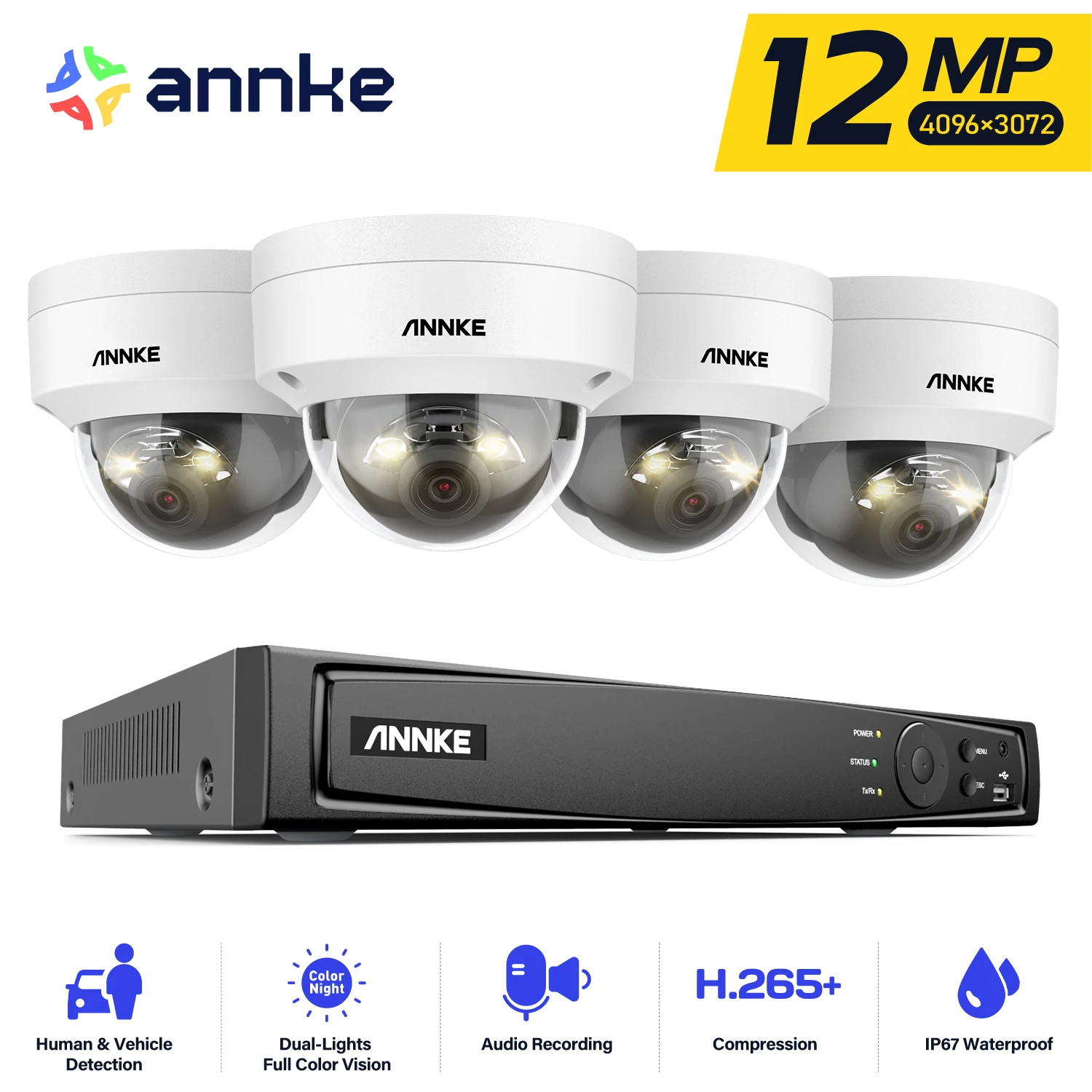 ANNKE 12MP Smart Dual Licht Kamera Kits Sicherheit Cam 8CH NVR 4PCS POE Kamera Outdoor CCTV Video Überwachung Schutz kamera Image