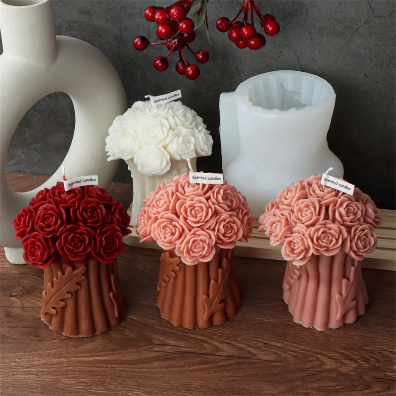 Rose Pfingstrose Silikon Kerzen form DIY Pfingstrose Kuchen Schokolade Rose Bouquet Hochzeits geschenke Harz Home Decoration Handwerk Image