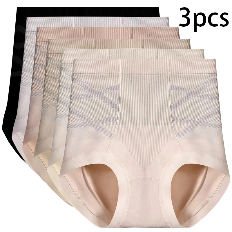 3 stücke Frauen Keine Spur Hohe Taille Gestaltung Höschen Atmungs Body Shaper Abnehmen Unterwäsche Kolben-heber Steuer Höschen Shaperwear Image