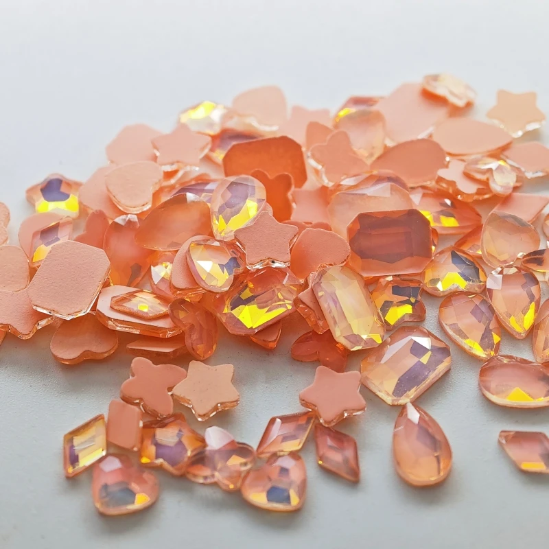 Opal Mokka Pfirsich gemischt geformte Boutique flachen Boden Nail Art Strass selbst klebende glänzende Glas Kristall 3D Nagel dekoration Image
