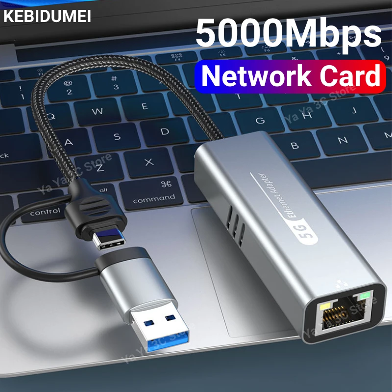 USB 3.2 Typ C zu RJ45 Netzwerkkarte 5 Gbit/s USB zu Ethernet Adapter 100/1000/5000 Mbit/s RJ45 Lan Gigabit Konverter für PC Laptop Image