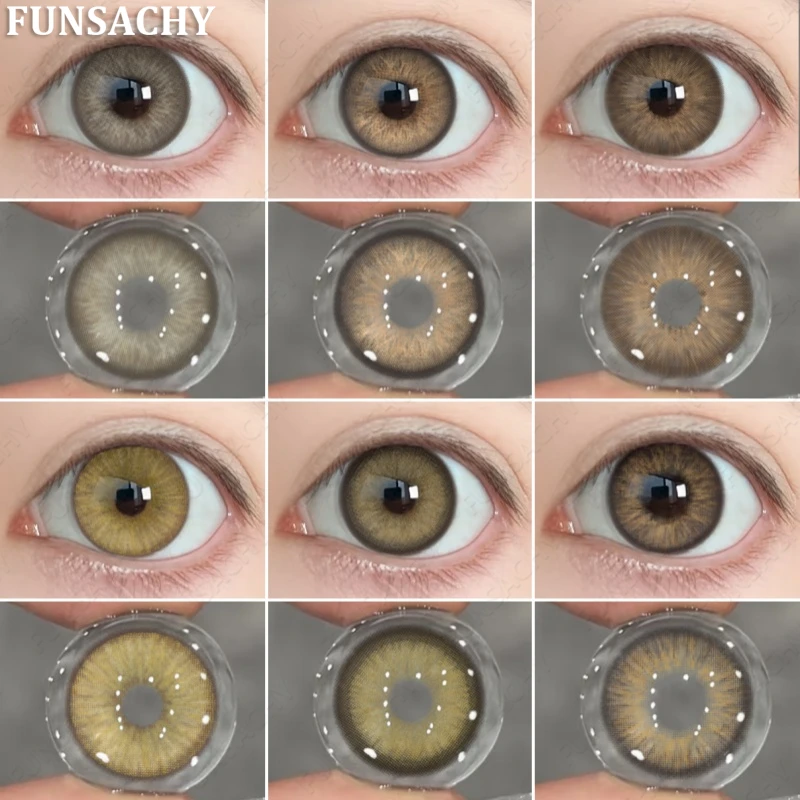 FUNSACHY 1 Paar farbige Kontaktlinsen für Augen, braune Naturfarblinsen, koreanische hochwertige weiche Augenkontaktlinsen, Kosmetik, Schüler Image