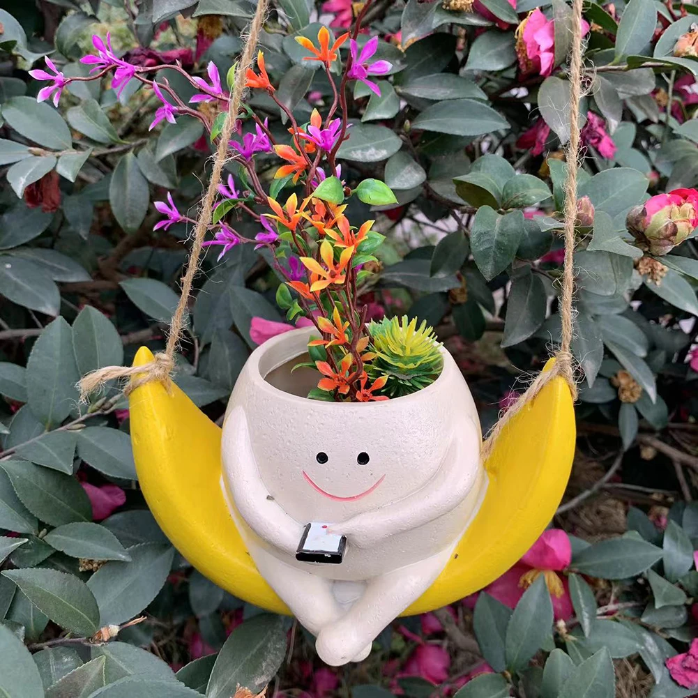 Swing Face Pflanzer Töpfe niedlichen Swing Glas und kleinen Blumentopf einzigartige Wandbehang Kopf kreative Harz Topf niedlichen Sukkulenten Pflanze Image