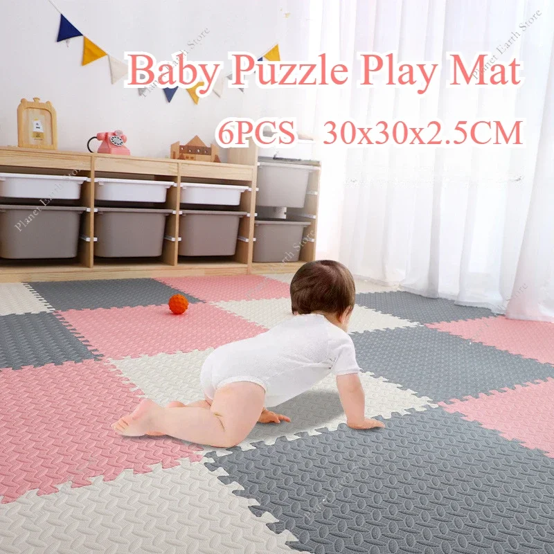 Baby-Spielmatte, dick, 2,5 cm, ineinandergreifende Übungsfliesen, Teppiche für Kinder, Decke, Spielzeug, 6 Stück, 30 x 30 cm, Kinderteppich, Matten, Schaumstoffteppich