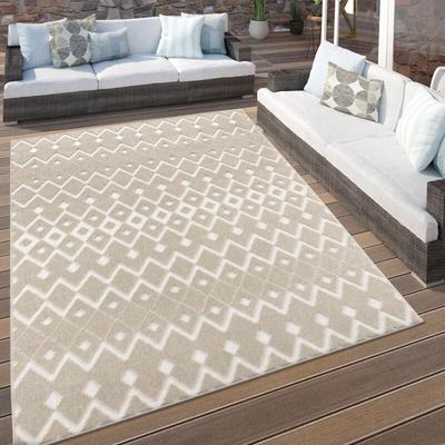 Paco Home - Outdoor Teppich Wetterfest Balkon Wohnzimmer Boho Skandi Geometrisch 3D Beige 60x100 cm Image