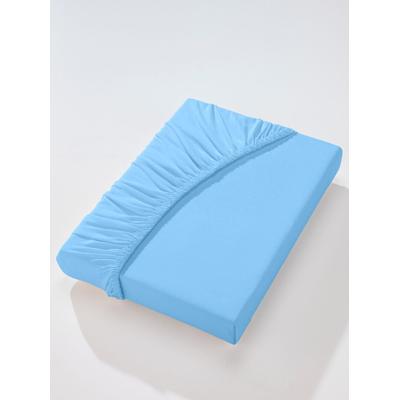 Betttuch BIBERNA Gr. 2, blau (bleu), B:120-130cm L:200-220cm, Jersey, 97% Baumwolle, 3% Elasthan, Laken Image