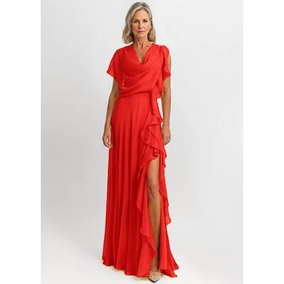 grün-blau-gelbes Rüschen-A-Linien-Kleid für die Mutter der Braut, elegantes Vintage-Kleid mit Rundhalsausschnitt, bodenlanges Chiffon, kurze Ärmel, mit kaskadierenden Stufen, 2025