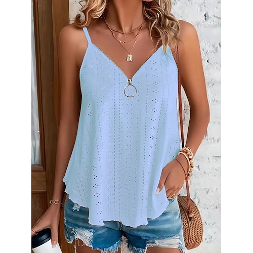 Damen Trägertop Tanktop Einfarbig Stilvoll Leger Ärmellos Träger Reguläre Tops Täglicher Reißverschluss Ösen Weiß Gelb Pink Blau Lila Sommer Image