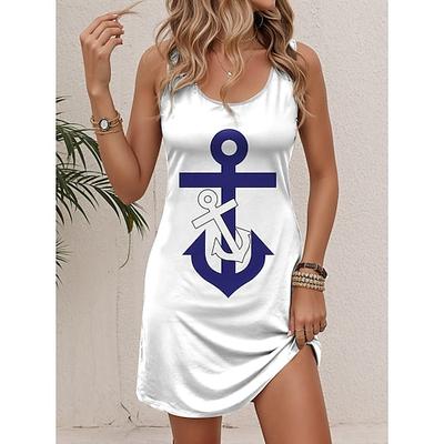 Damen Mini Kleid Petite Kleid Petite Kleid Strandkleid A-Linie Kleid Tank Kleid Freizeit Urlaub Täglich Strand Lockerer Schnitt Herz Rose Flagge ärmellos Rundhals Weiß Rot Königsblau Blau Sommer