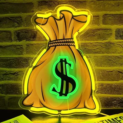 Money bag neon sign for wall decoration, money LED neon dollar money neon for playroom bedroom