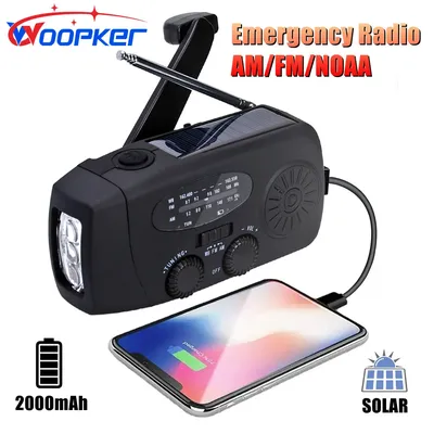 Woopker 2000mAh Solar Hand Crank Radio Multifunctional Rechargeable radio FM AM NOAA Emergency LED