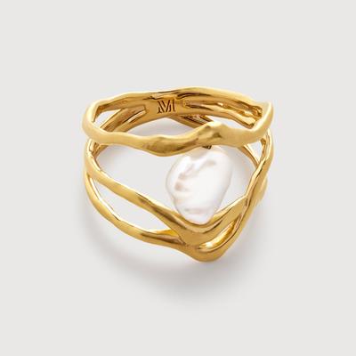 Gold Amy Powney Keshi Pearl Triple Ring Pearl