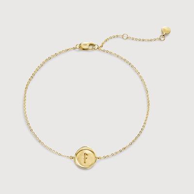 Gold Mini Initial F Stamp Chain Bracelet