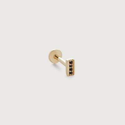 Gold Linear Gemstone Flat Back Piercing Stud Black Spinel