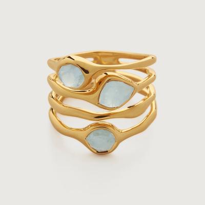 Gold Siren Gemstone Stacked Ring Aquamarine