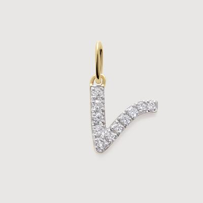 Gold Diamond Initial V Pendant Lab Grown Diamond