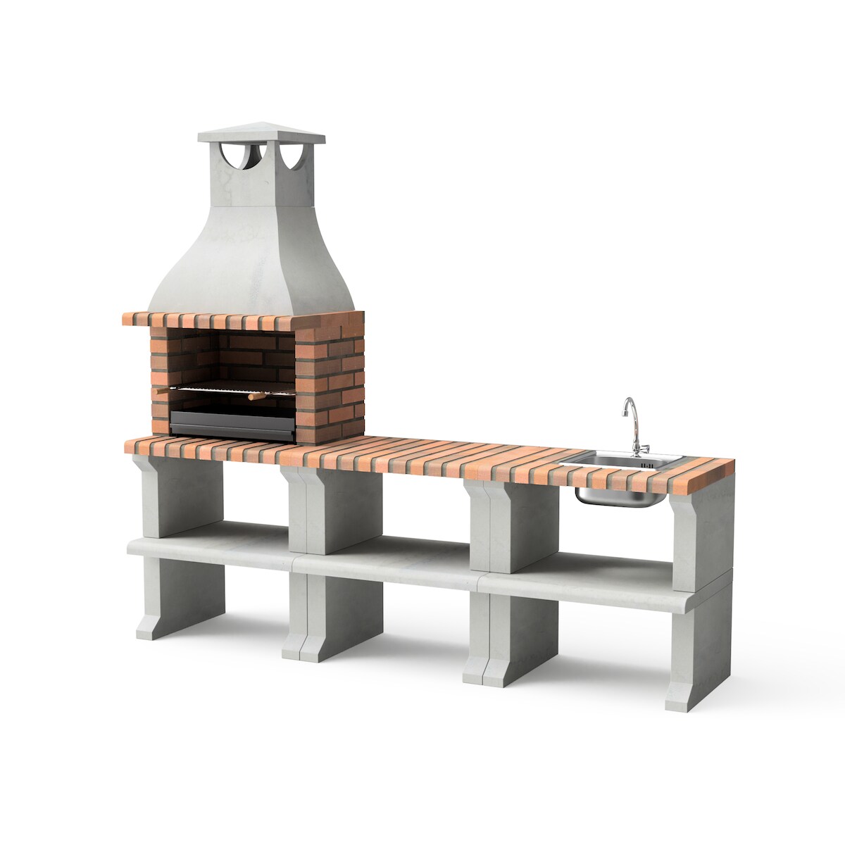 MAESTRO FERRETERO MF - Gartenkamin PACK 3 Ragusa für Holz & Kohle (Grau/Terrakotta - 228x58x207 cm) REF: M00904 - Für den Außenbereich. Image