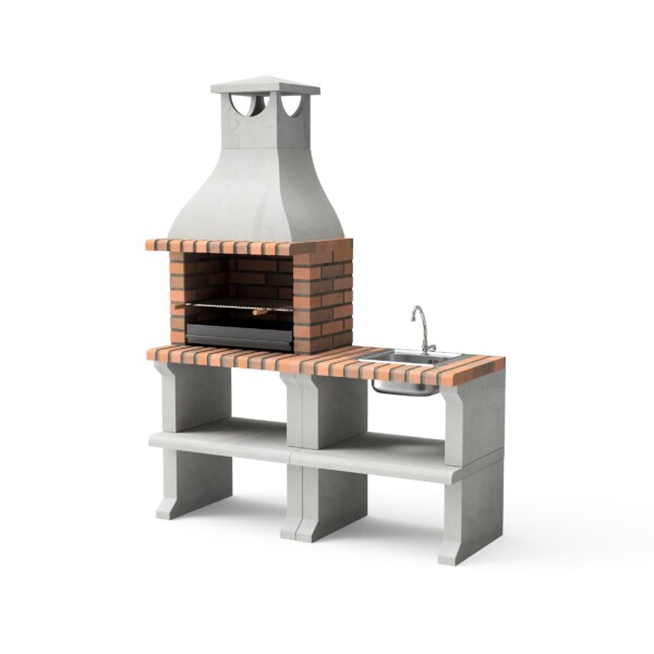 MAESTRO FERRETERO MF - Gartenkamin PACK 2 Ragusa für Holz & Kohle (Grau/Terrakotta - 152x58x207 cm) REF: M00903 - Für den Außenbereich. Image
