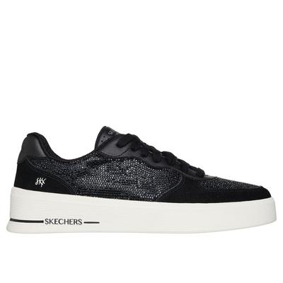 Skechers Women's Hiland - Dazzling Days Sneaker | Size 7.0 | Black | Leather/Textile/Synthetic