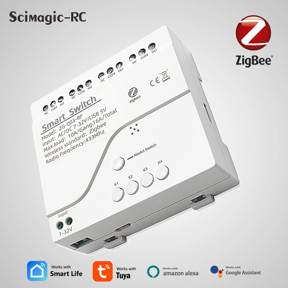 Zigbee Tuya 4CH Smart Home Schalter AC DC 7-32V 85-250V Relais Modul RF433 relais Smart Home APP Fernbedienung Alexa Google Hause Image