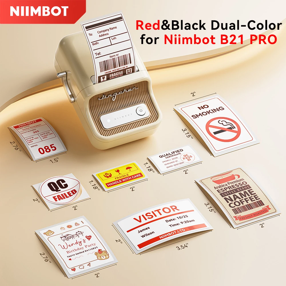 300 DPI Wireless Niimbot B21 Pro Etikettendrucker Thermopapierdrucker mit rot-schwarzem zweifarbigem Drucketikett für Business Home Image