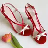 Kreuz gurt Bowknot süße rote Sandalen Frauen Party elegante runde Zehen Stiletto High Heels Schuhe Damen lässig große Sandalen