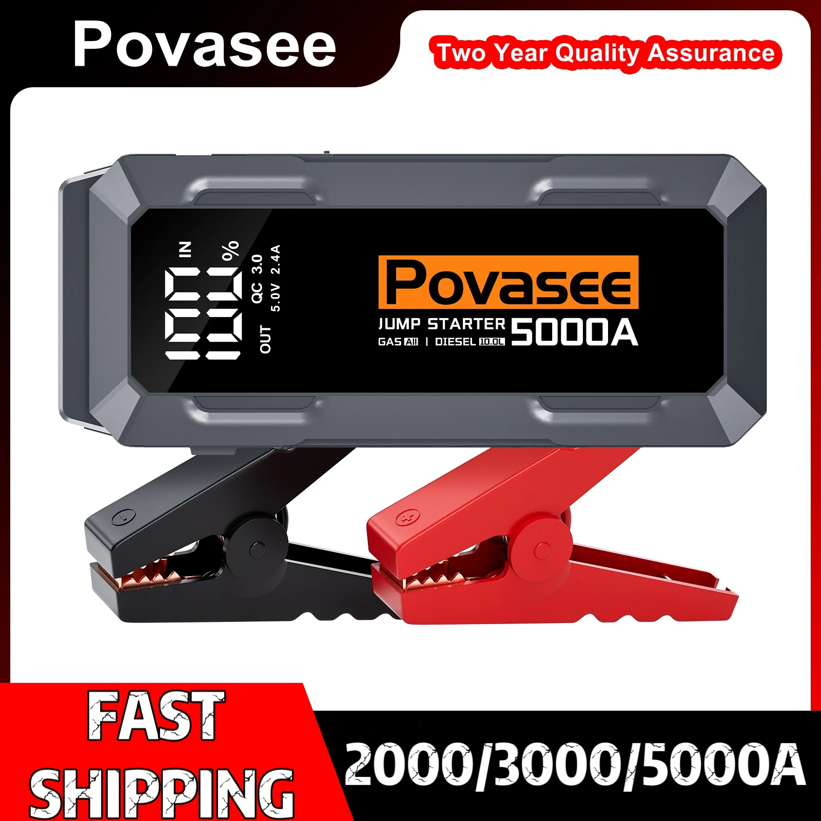 POVASEE 12V Auto Starthilfe 2000A-5000A Auto Batterie Starter Booster Notfall Start Tragbare Power Bank Auto Start Gerät Image
