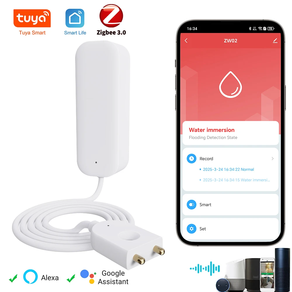 Arbeiten Sie mit Alexa Smart Life Yandex Alice tuya Zigbee 3.0 Wasserlecksensor APP-Fernbedienung Image