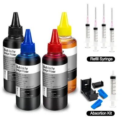 CRTBOTW Refill Dye Ink Kit For Canon HP Epson Brother Printer & Cartridge CISS Ink and refillable Compatible dye ink Eco tank