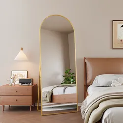 Anajqaqia Miroir complet du corps 162 × 53 cm, miroir sur pied incurvé, miroir de sol avec verre trempé et cadre en alliage d'aluminium, doré