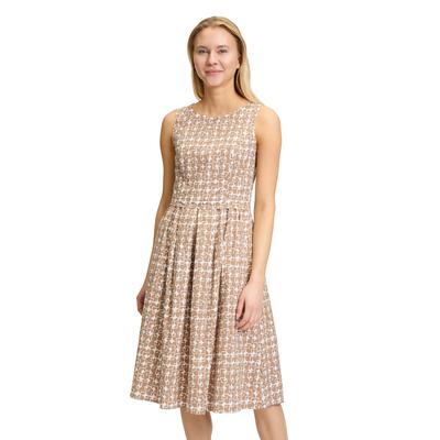 Sommerkleid VERA MONT "Vera Mont Sommerkleid tailliert", Damen, Gr. 42, Normalgrößen, beige (weiß, beige), Obermaterial: 97% Baumwolle, 3% Elasthan., feminin, tailliert kurz, Rundhals, ohne Ärmel, Kleider, Falten Image