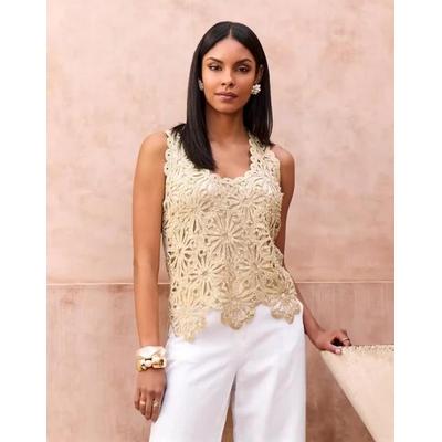 Boston Proper - Neutral - Crochet Pearl Embellished Sweater Tank Top - Small