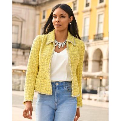 Boston Proper - Yellow - Crystal Trim Tweed Jacket - 18