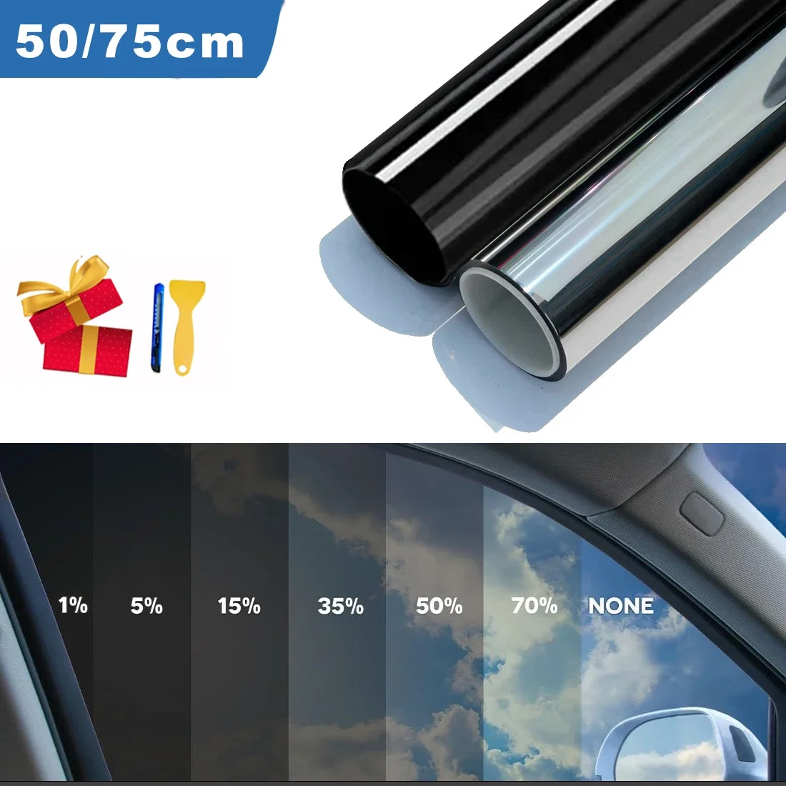 75/50cmX3/10m Car Window Tint Film Privacy Anti Look Vinyl Foils Sunshade Stickers Windows Solar Protector Glass UV Sun Shade